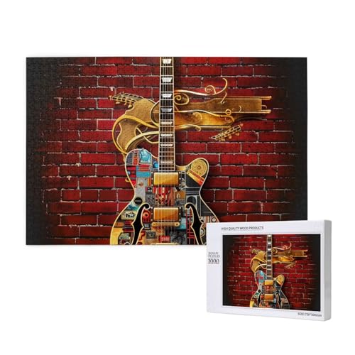 Intelligenz-Puzzle aus Holz, 75 x 50 cm, Noten-Gitarre, bedruckt, 1000 Teile (verpackt), Puzzle, Lernspiel für Erwachsene, Heimdekoration, Puzzle von JKSEEPYN
