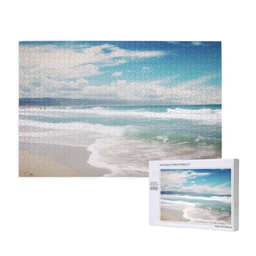 Intelligenz-Puzzle aus Holz, 75 x 50 cm, Ozeanstrand, bedruckt, 1000 Teile (verpackt), Puzzle, Lernspiel für Erwachsene, Heimdekoration, Puzzle von JKSEEPYN