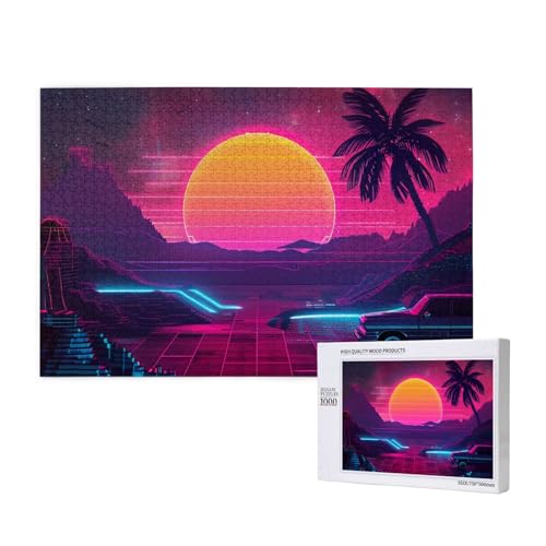 Intelligenz-Puzzle aus Holz, 75 x 50 cm, Retrowave-Bilder, bedruckt, 1000 Teile (verpackt), Puzzle, Lernspiel für Erwachsene, Heimdekoration, Puzzle von JKSEEPYN
