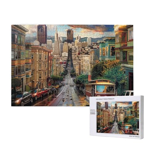 Intelligenz-Puzzle aus Holz, 75 x 50 cm, San Francisco, bedruckt, 1000 Teile (verpackt), Puzzle, Lernspiel für Erwachsene, Heimdekoration, Puzzle von JKSEEPYN