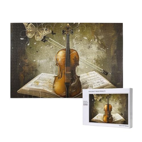 Intelligenz-Puzzle aus Holz, 75 x 50 cm, Schmetterling und Cello, bedruckt, 1000 Teile (in Box), Puzzle, Lernspiel für Erwachsene, Heimdekoration, Puzzle von JKSEEPYN
