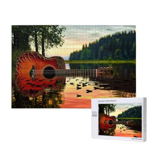 Intelligenz-Puzzle aus Holz, 75 x 50 cm, See-Gitarre, Reflexion, bedruckt, 1000 Teile (verpackt), Puzzle, Lernspiel für Erwachsene, Heimdekoration, Puzzle von JKSEEPYN