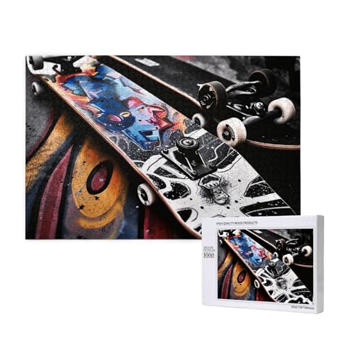 Intelligenz-Puzzle aus Holz, 75 x 50 cm, Skate-Boards, bedruckt, 1000 Teile (verpackt), Puzzle, Lernspiel für Erwachsene, Heimdekoration, Puzzle von JKSEEPYN
