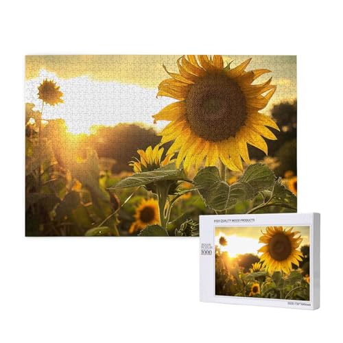 Intelligenz-Puzzle aus Holz, 75 x 50 cm, Sonnenblumen, Sonne, bedruckt, 1000 Teile (verpackt), Puzzle, Lernspiel für Erwachsene, Heimdekoration, Puzzle von JKSEEPYN