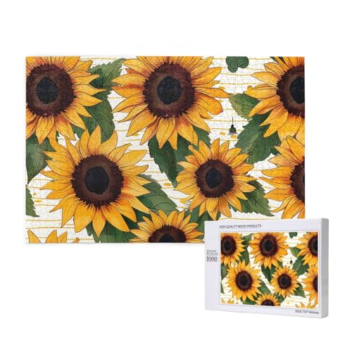 Intelligenz-Puzzle aus Holz, 75 x 50 cm, Sonnenblumen-Muster, bedruckt, 1000 Teile (verpackt), Puzzle, Lernspiel für Erwachsene, Heimdekoration, Puzzle von JKSEEPYN
