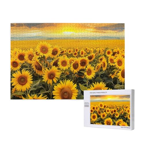 Intelligenz-Puzzle aus Holz, 75 x 50 cm, Sonnenblumenfeld, bedruckt, 1000 Teile (verpackt), Puzzle, Lernspiel für Erwachsene, Heimdekoration, Puzzle von JKSEEPYN