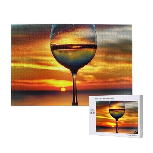 Intelligenz-Puzzle aus Holz, 75 x 50 cm, Sonnenuntergangsweinglas, bedruckt, 1000 Teile (verpackt), Puzzle, Lernspiel für Erwachsene, Heimdekoration, Puzzle von JKSEEPYN