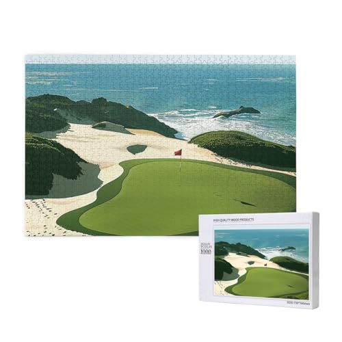 Intelligenz-Puzzle aus Holz, 75 x 50 cm, Strand-Golfplatz, bedruckt, 1000 Teile (verpackt), Puzzle, Lernspiel für Erwachsene, Heimdekoration, Puzzle von JKSEEPYN