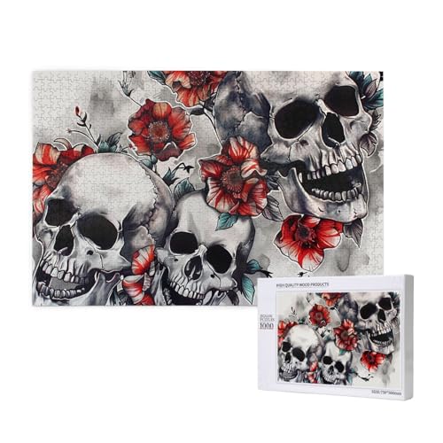 Intelligenz-Puzzle aus Holz, 75 x 50 cm, Totenkopf und Blume, bedruckt, 1000 Teile (verpackt), Puzzle, Lernspiel für Erwachsene, Heimdekoration, Puzzle von JKSEEPYN