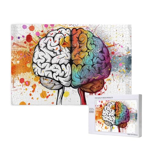 Intelligenz-Puzzle aus Holz, 75 x 50 cm, Vorteil für linke und rechte Gehirnhälfte, bedruckt, 1000 Teile (verpackt), Puzzle, Lernspiel für Erwachsene, Heimdekoration, Puzzle von JKSEEPYN