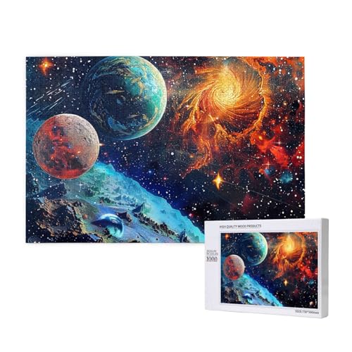 Intelligenz-Puzzle aus Holz, 75 x 50 cm, Weltraumplaneten, bedruckt, 1000 Teile (verpackt), Puzzle, Lernspiel für Erwachsene, Heimdekoration, Puzzle von JKSEEPYN