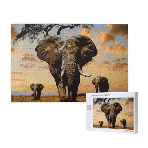 Intelligenz-Puzzle aus Holz, 75 x 50 cm, afrikanischer Elefant, bedruckt, 1000 Teile (verpackt), Puzzle, Lernspiel für Erwachsene, Heimdekoration, Puzzle von JKSEEPYN