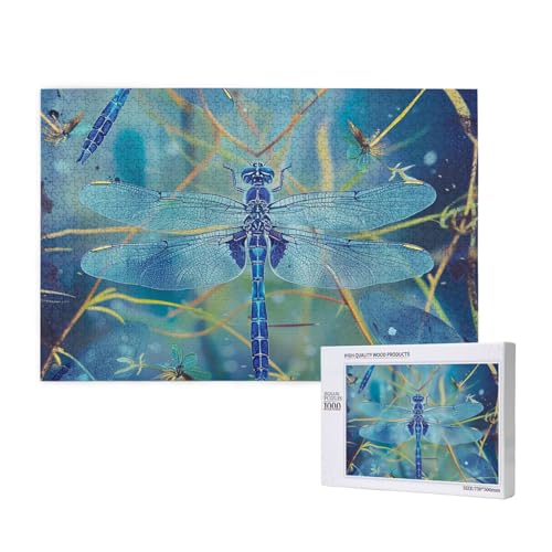 Intelligenz-Puzzle aus Holz, 75 x 50 cm, blaue Libelle, bedruckt, 1000 Teile (verpackt), Puzzle, Lernspiel für Erwachsene, Heimdekoration, Puzzle von JKSEEPYN