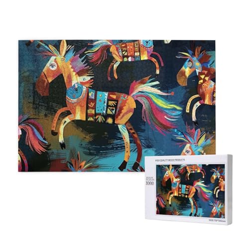 Intelligenz-Puzzle aus Holz, 75 x 50 cm, braunes Pferd, bedruckt, 1000 Teile (verpackt), Puzzle, Lernspiel für Erwachsene, Heimdekoration, Puzzle von JKSEEPYN