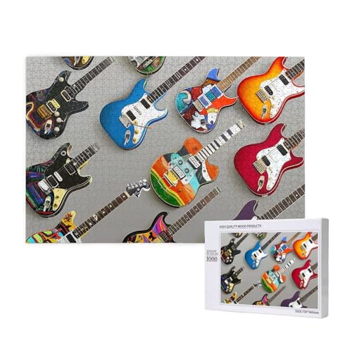 Intelligenz-Puzzle aus Holz, 75 x 50 cm, bunte Gitarren, 1 bedruckt, 1000 Teile (verpackt), Puzzle, Lernspiel für Erwachsene, Heimdekoration, Puzzle von JKSEEPYN