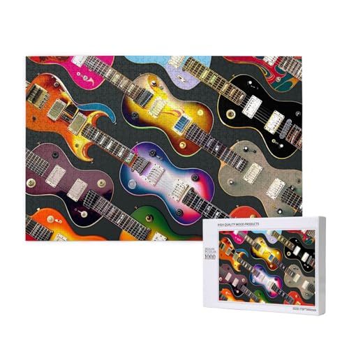 Intelligenz-Puzzle aus Holz, 75 x 50 cm, bunte Gitarren, bedruckt, 1000 Teile (verpackt), Puzzle, Lernspiel für Erwachsene, Heimdekoration, Puzzle von JKSEEPYN