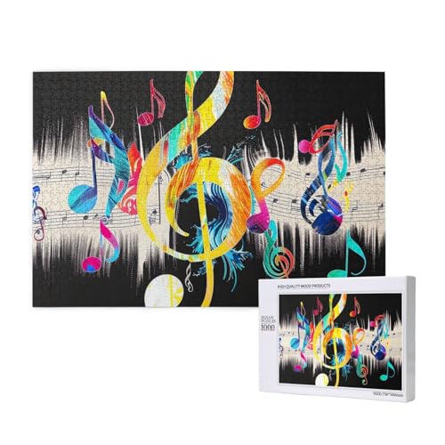 Intelligenz-Puzzle aus Holz, 75 x 50 cm, bunte Musiknoten, bedruckt, 1000 Teile (verpackt), Puzzle, Lernspiel für Erwachsene, Heimdekoration, Puzzle von JKSEEPYN