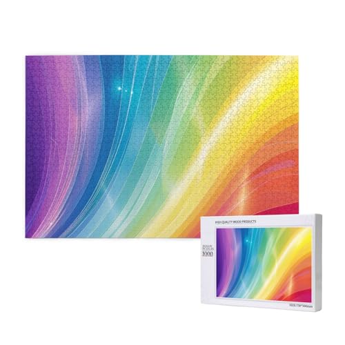 Intelligenz-Puzzle aus Holz, 75 x 50 cm, bunte Streifen, Regenbogen, bedruckt, 1000 Teile (verpackt), Puzzle, Lernspiel für Erwachsene, Heimdekoration, Puzzle von JKSEEPYN