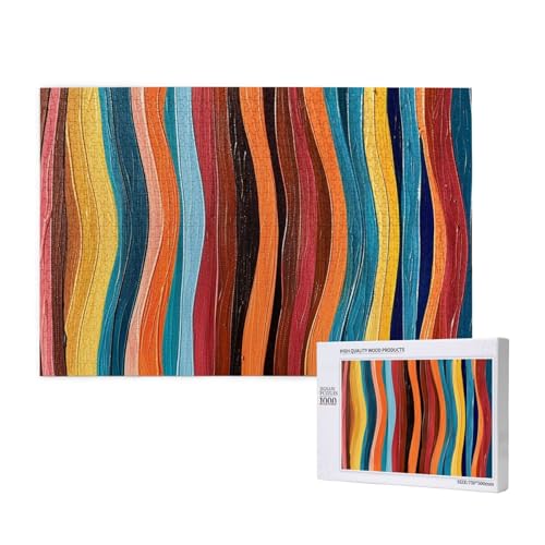 Intelligenz-Puzzle aus Holz, 75 x 50 cm, bunte Streifen, bedruckt, 1000 Teile (verpackt), Puzzle, Lernspiel für Erwachsene, Heimdekoration, Puzzle von JKSEEPYN