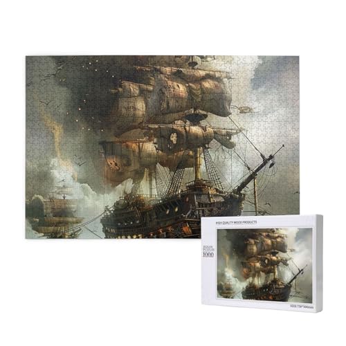 Intelligenz-Puzzle aus Holz, 75 x 50 cm, cooles Piratenschiff, bedruckt, 1000 Teile (verpackt), Puzzle, Lernspiel für Erwachsene, Heimdekoration, Puzzle von JKSEEPYN