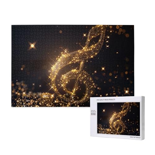 Intelligenz-Puzzle aus Holz, 75 x 50 cm, goldene Musiknote mit gefallenem glänzendem Stern, bedruckt, 1000 Teile (verpackt), Puzzle, Lernspiel für Erwachsene, Heimdekoration, Puzzle von JKSEEPYN