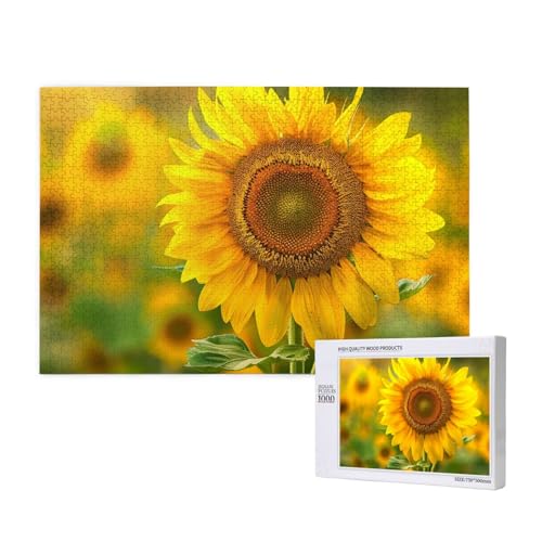 Intelligenz-Puzzle aus Holz, 75 x 50 cm, helle Sonnenblume, bedruckt, 1000 Teile (verpackt), Puzzle, Lernspiel für Erwachsene, Heimdekoration, Puzzle von JKSEEPYN