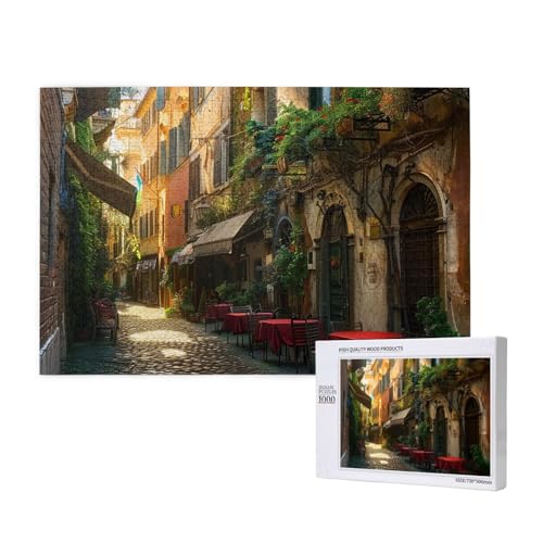 Intelligenz-Puzzle aus Holz, 75 x 50 cm, italienische alte Straße, bedruckt, 1000 Teile (verpackt), Puzzle, Lernspiel für Erwachsene, Heimdekoration, Puzzle von JKSEEPYN
