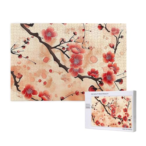 Intelligenz-Puzzle aus Holz, 75 x 50 cm, japanisches Pflaumenmuster, bedruckt, 1000 Teile (verpackt), Puzzle, Lernspiel für Erwachsene, Heimdekoration, Puzzle von JKSEEPYN