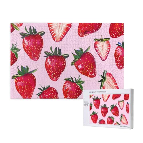 Intelligenz-Puzzle aus Holz, 75 x 50 cm, leuchtende Erdbeeren, bedruckt, 1000 Teile (verpackt), Puzzle, Lernspiel für Erwachsene, Heimdekoration, Puzzle von JKSEEPYN