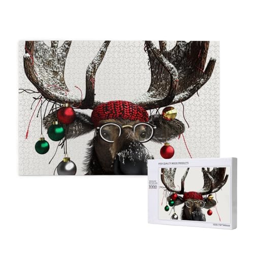 Intelligenz-Puzzle aus Holz, 75 x 50 cm, lustiger Weihnachtselch, bedruckt, 1000 Teile (verpackt), Puzzle, Lernspiel für Erwachsene, Heimdekoration, Puzzle von JKSEEPYN