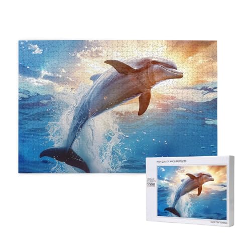 Intelligenz-Puzzle aus Holz, 75 x 50 cm, lustiges Tier-Delfin, bedruckt, 1000 Teile (verpackt), Puzzle, Lernspiel für Erwachsene, Heimdekoration, Puzzle von JKSEEPYN