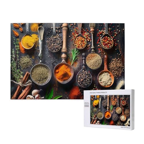 Intelligenz-Puzzle aus Holz, 75 x 50 cm, mit Gewürzen bedruckt, 1000 Teile (verpackt), Puzzle, Lernspiel für Erwachsene, Heimdekoration, Puzzle von JKSEEPYN