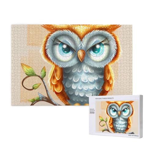 Intelligenz-Puzzle aus Holz, 75 x 50 cm, niedliche Cartoon-Eule, bedruckt, 1000 Teile (verpackt), Puzzle, Lernspiel für Erwachsene, Heimdekoration, Puzzle von JKSEEPYN