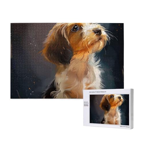 Intelligenz-Puzzle aus Holz, 75 x 50 cm, niedlicher Hund, bedruckt, 1000 Teile (verpackt), Puzzle, Lernspiel für Erwachsene, Heimdekoration, Puzzle von JKSEEPYN