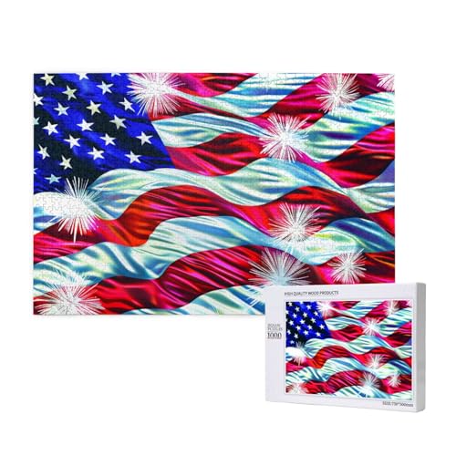 Intelligenz-Puzzle aus Holz, 75 x 50 cm, patriotische Flagge 4. Juli, bedruckt, 1000 Teile (in Box), Puzzle, Lernspiel für Erwachsene, Heimdekorationspuzzle von JKSEEPYN