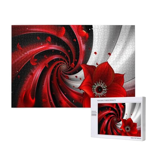 Intelligenz-Puzzle aus Holz, 75 x 50 cm, rote Blumen-Wirbelspirale, bedruckt, 1000 Teile (verpackt), Puzzle, Lernspiel für Erwachsene, Heimdekoration, Puzzle von JKSEEPYN
