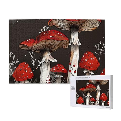 Intelligenz-Puzzle aus Holz, 75 x 50 cm, rote Pilze, 1 bedrucktes Puzzle mit 1000 Teilen (verpackt), Lernspiel für Erwachsene, Heimdekoration, Puzzle von JKSEEPYN
