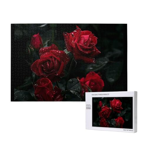 Intelligenz-Puzzle aus Holz, 75 x 50 cm, rote Rosen, bedruckt, 1000 Teile (verpackt), Puzzle, Lernspiel für Erwachsene, Heimdekoration, Puzzle von JKSEEPYN
