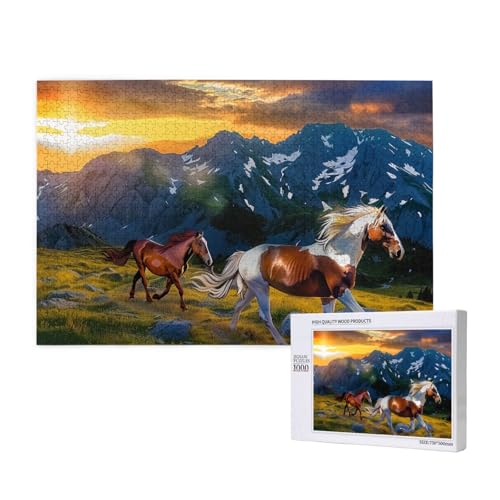 Intelligenz-Puzzle aus Holz, 75 x 50 cm, schockierendes laufendes Pferd, bedruckt, 1000 Teile (in Box), Puzzle, Lernspiel für Erwachsene, Heimdekoration, Puzzle von JKSEEPYN