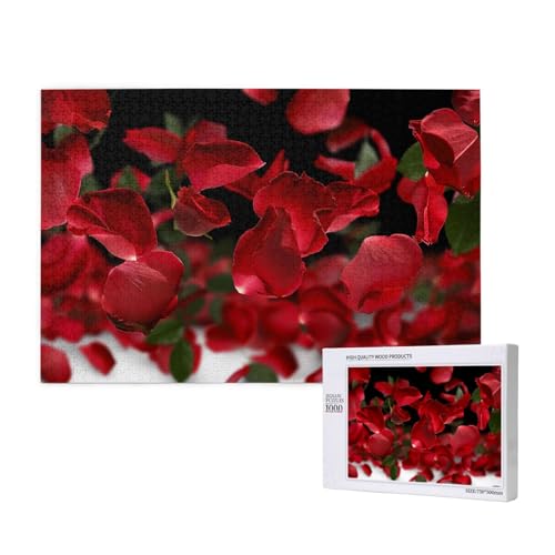 Intelligenz-Puzzle aus Holz, 75 x 50 cm, schwimmende rote Rosenblätter, bedruckt, 1000 Teile (verpackt), Puzzle, Lernspiel für Erwachsene, Heimdekoration, Puzzle von JKSEEPYN