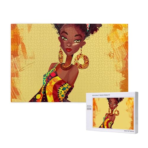 Intelligenz-Puzzle aus Holz, 75 x 50 cm, traditionelle afrikanische Mädchenmalerei, bedruckt, 1000 Teile (in Box), Puzzle, Lernspiel für Erwachsene, Heimdekoration, Puzzle von JKSEEPYN