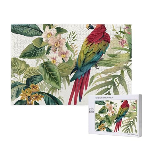 Intelligenz-Puzzle aus Holz, 75 x 50 cm, tropische Blume, Blatt, Papagei, bedruckt, 1000 Teile (verpackt), Puzzle, Lernspiel für Erwachsene, Heimdekoration, Puzzle von JKSEEPYN