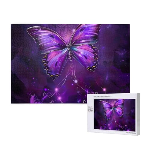 Intelligenz-Puzzle aus Holz, 75 x 50 cm, violetter Schmetterling, bedruckt, 1000 Teile (verpackt), Puzzle, Lernspiel für Erwachsene, Heimdekoration, Puzzle von JKSEEPYN