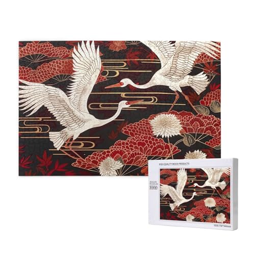 Intelligenz-Puzzle aus Holz, 75 x 50 cm, zwei Kraniche, Chrysanthemen, bedruckt, 1000 Teile (verpackt), Puzzle, Lernspiel für Erwachsene, Heimdekoration, Puzzle von JKSEEPYN
