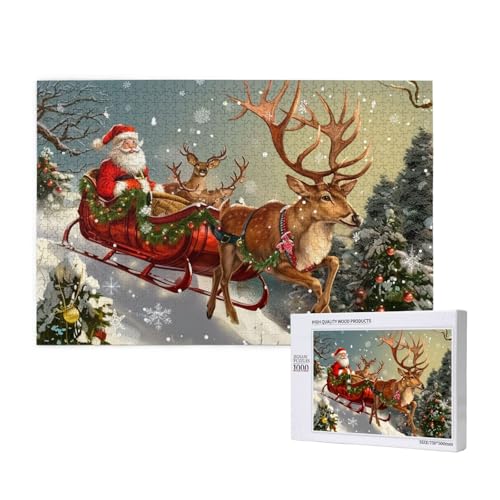 Intelligenz-Puzzle aus Holz, 75 x 50 cm – Frohe Weihnachten 2 bedruckte 1000 Teile (verpackt), Puzzle, Lernspiel für Erwachsene, Heimdekoration, Puzzle von JKSEEPYN