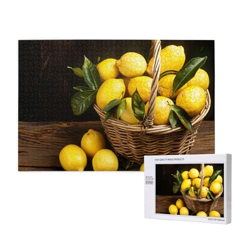 Intelligenz-Puzzle aus Holz, 75 x 50 cm – ein Korb mit Zitronen bedruckt, 1000 Teile (verpackt), Puzzle, Lernspiel für Erwachsene, Heimdekoration, Puzzle von JKSEEPYN
