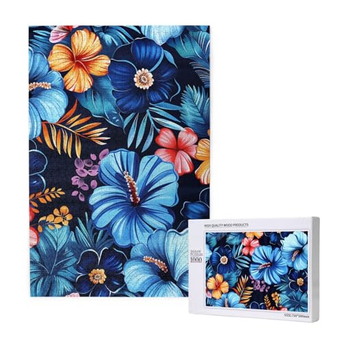 Intelligenz-Puzzle aus Holz, Blumenmuster, 50 x 75 cm, Blau, 1000 Teile (verpackt), Lernspiel für Erwachsene, Heimdekoration, Puzzle von JKSEEPYN