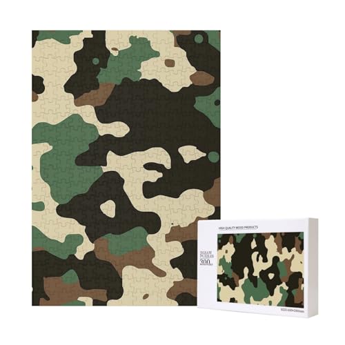 Intelligenz-Puzzle aus Holz, Camouflage-Muster, bedruckt, 28 x 40 cm, 300 Teile (verpackt), Lernspiel für Erwachsene, Heimdekorationspuzzle von JKSEEPYN