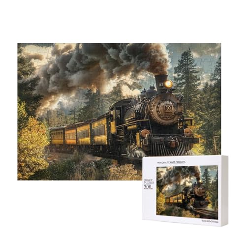 Intelligenz-Puzzle aus Holz, Dampfzug, bedruckt, 40 x 28 cm, 300 Teile (verpackt), Lernspiel für Erwachsene, Heimdekoration, Puzzle von JKSEEPYN