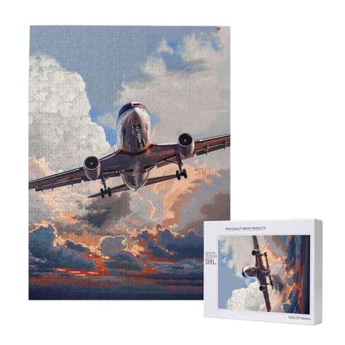 Intelligenz-Puzzle aus Holz, Flugzeug-Kunstdruck, 38 x 52 cm, 500 Teile (verpackt), Lernspiel für Erwachsene, Heimdekoration, Puzzle von JKSEEPYN